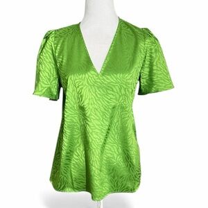 Michael Kors Vibrant Green V-Neck Blouse Sz Small